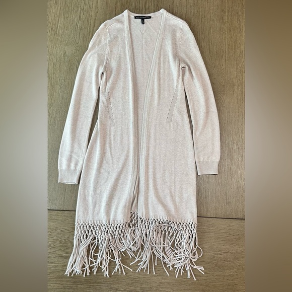 White House Black Market Long Open Cardigan Sweater Size Small Beige - Picture 3 of 10